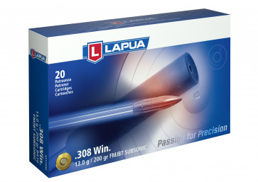 Lapua - Ammunition - .308 Win. 200gr. (13g) FMJBT Subsonic - Lapua B416 - Box of 20