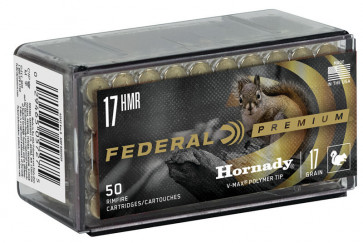 Federal - Ammunition - Premium 17 HMR Rimfire Ammo, 17Gr Varmint & Predator Hornady V-Max – 50/box -P771 Tesro Canada